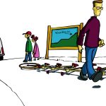 Un homme tourne le dos au camion de la fourrière qui emmène le chien sous les yeux de ses enfants.